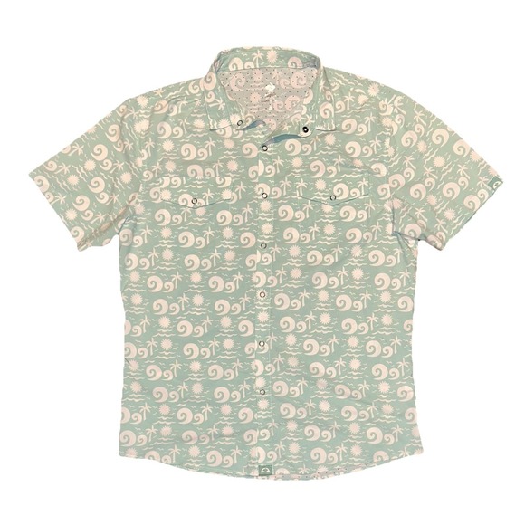 Rabbit Running Shirt Mens Low Tide Short Sleeve Snap Sz Large Perforated - Picture 2 of 8